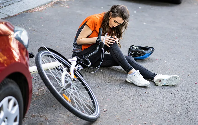 Car And Cyclist Accident And Injury. Bicycle Crash